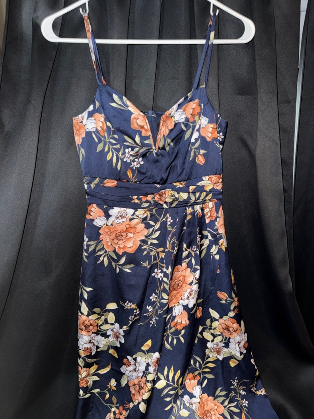 Lulu's Navy Floral Midi Slip Dress with Orange Blooms